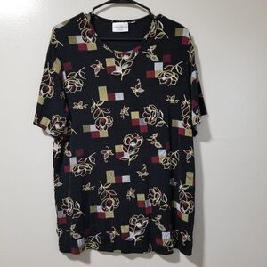💚3/$12 Kathy Ireland Black Floral Stretch Blouse